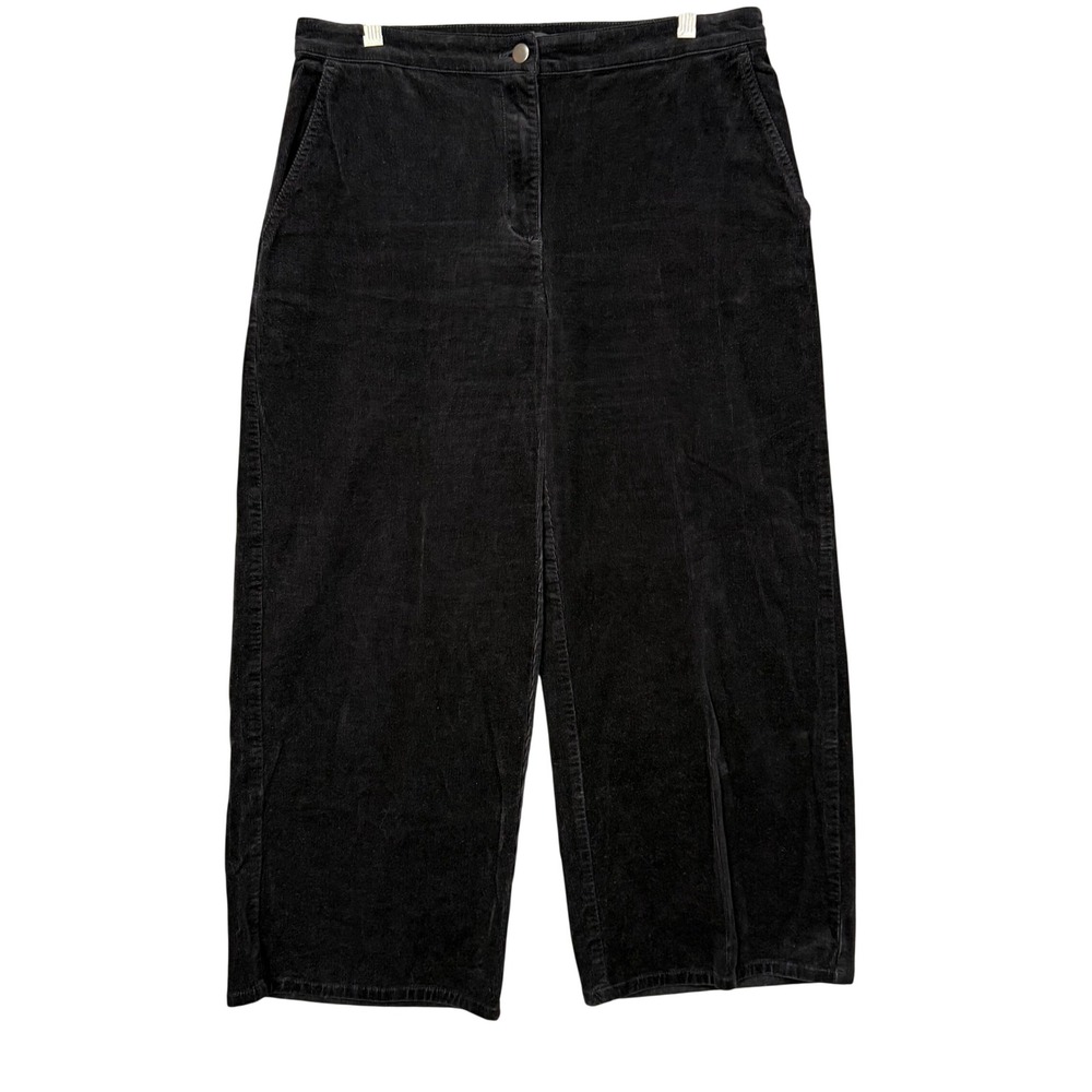 Eileen Fisher Pants Womens Medium Black Corduroy Organic Wide Leg Crop Stretch